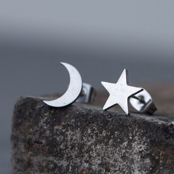 Jewelry - "Trendy Moon Star Stainless Steel Stud Earrings for Teens Girls/Women, MNL1021GL